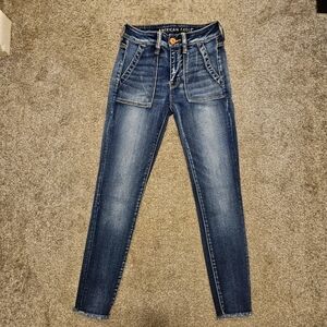 American Eagle Next Level Stretch High Rise Jegging Crop Size 2 Distressed Jeans